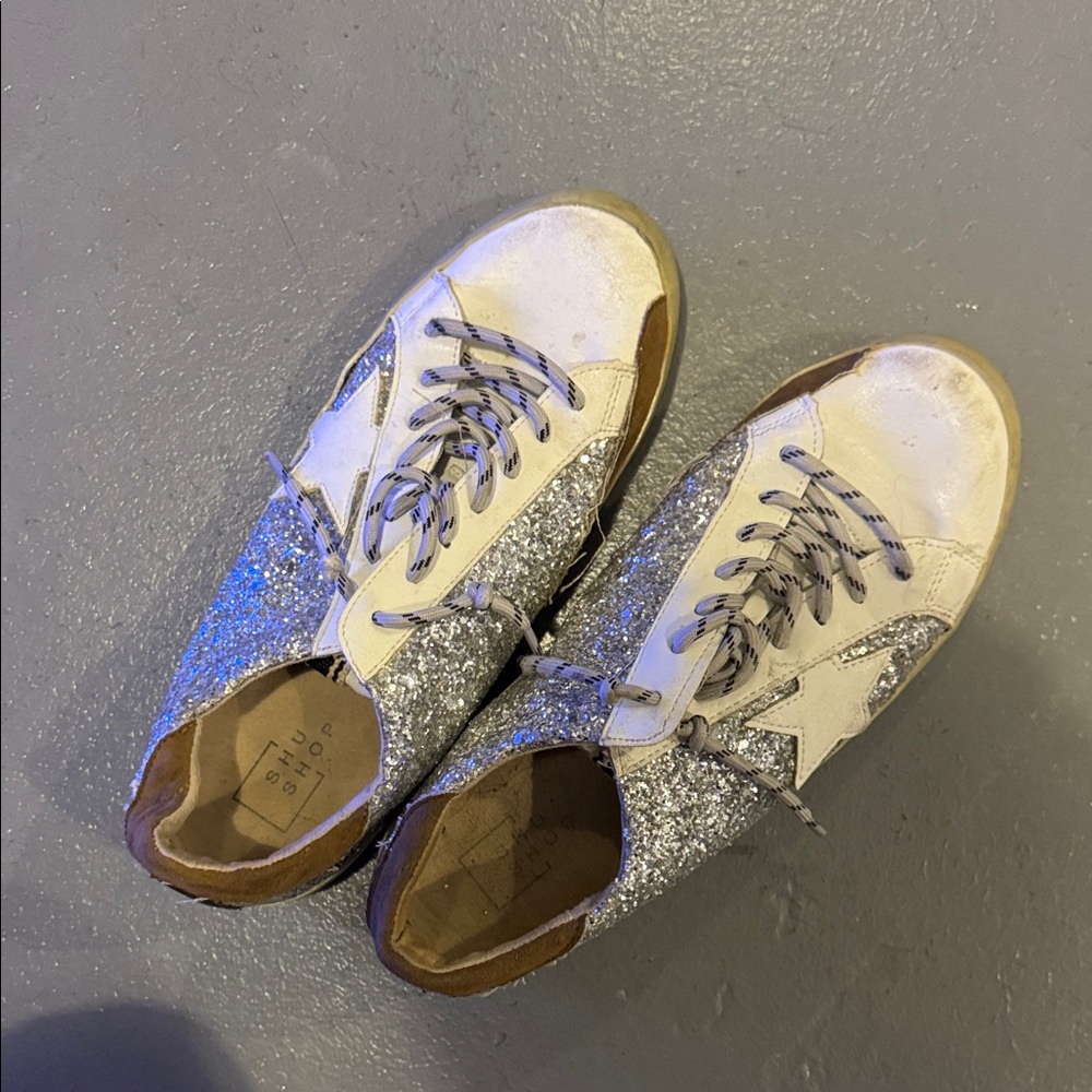 ShuShop Silver and White Glitter Sneakers